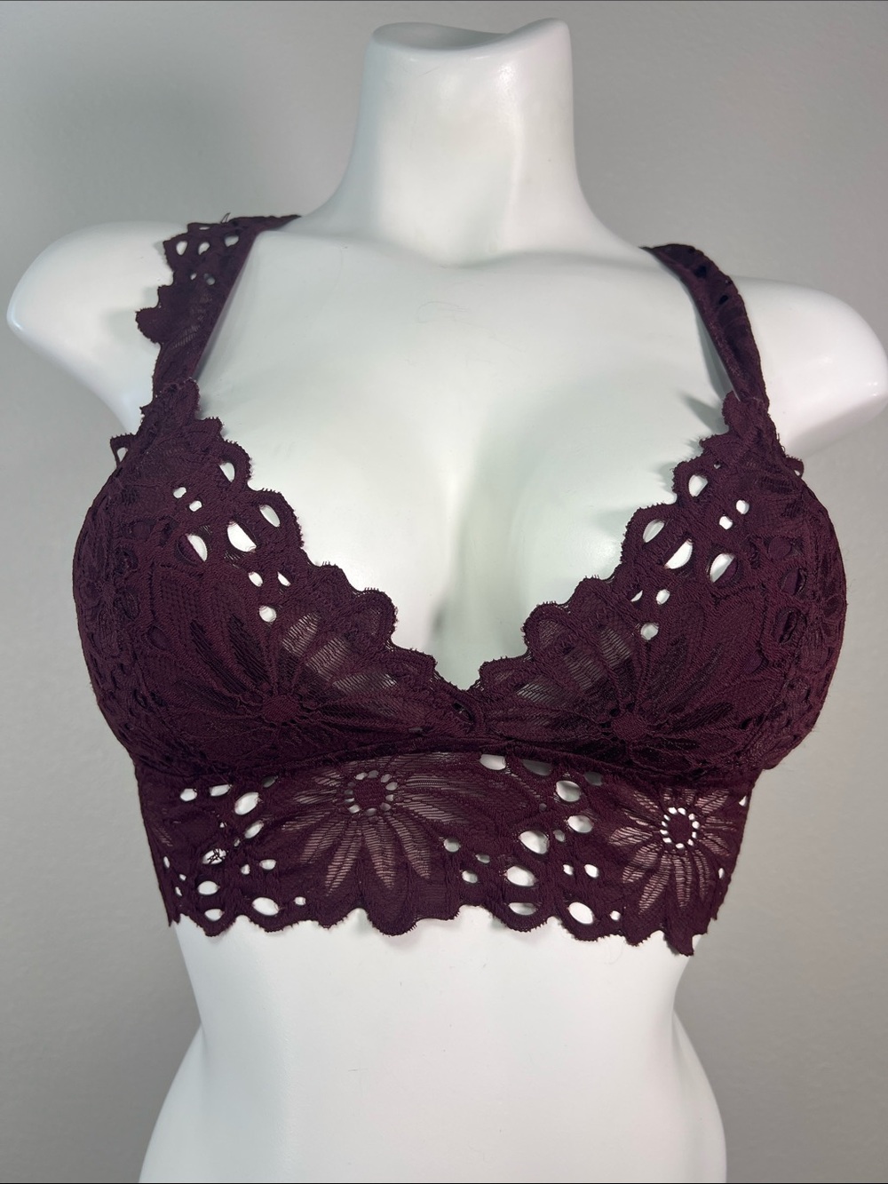 aerie Floral Lace Longline Bralette in Plum Wine SMALL
